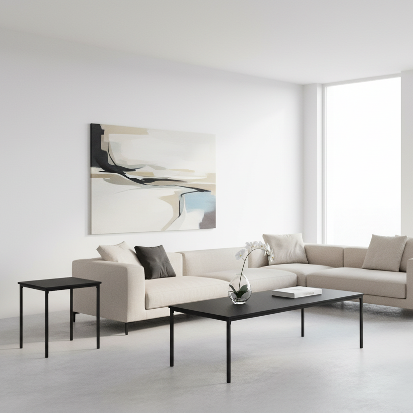 ENSEMBLE DE TABLE - ENSEMBLE 3 PIÈCES / MARBRE BLANC / MÉTAL NOIR