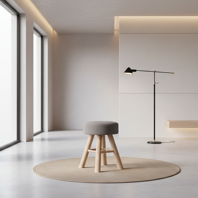 OTTOMAN - GREY KNIT / NATURAL WOOD LEGS