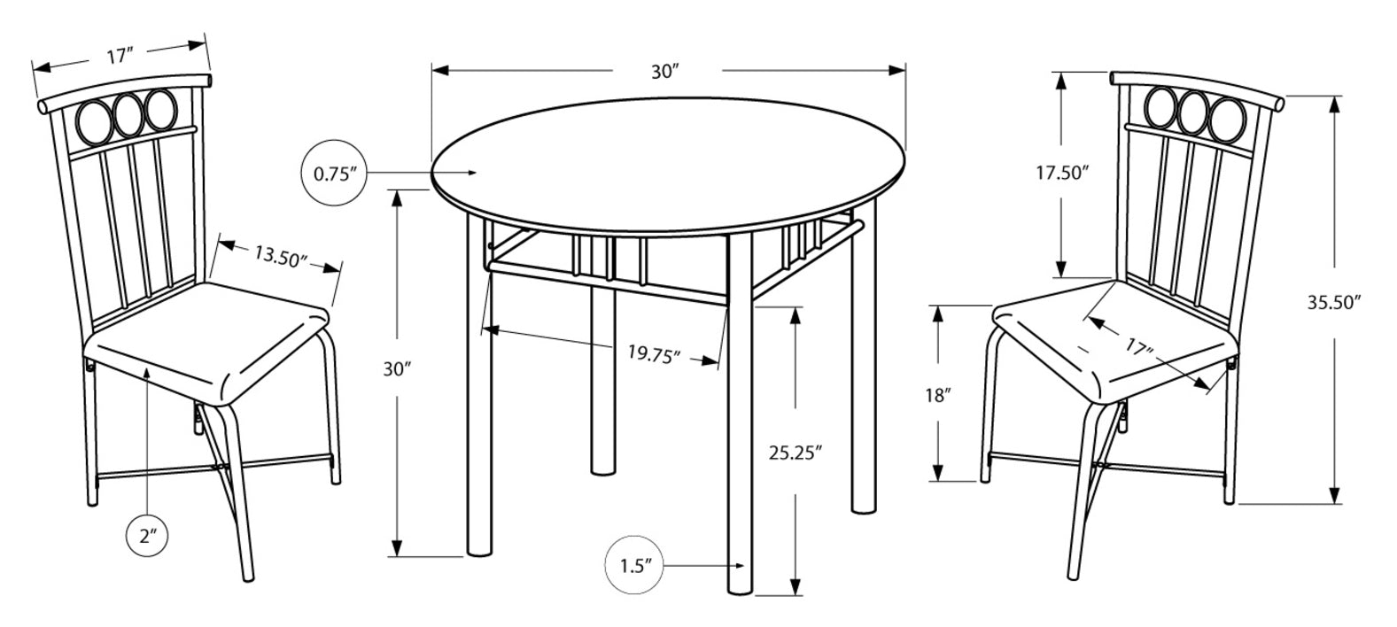 DINING SET - 3PCS SET / BLACK METAL AND TOP