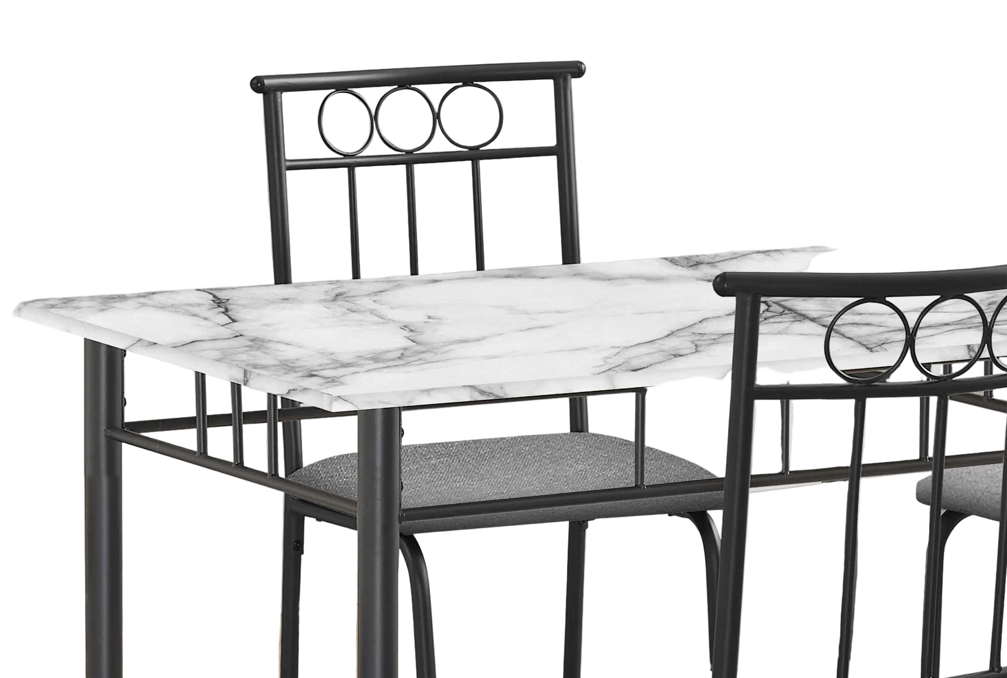 DINING SET - 5PCS SET / WHITE MARBLE TOP / BLACK METAL