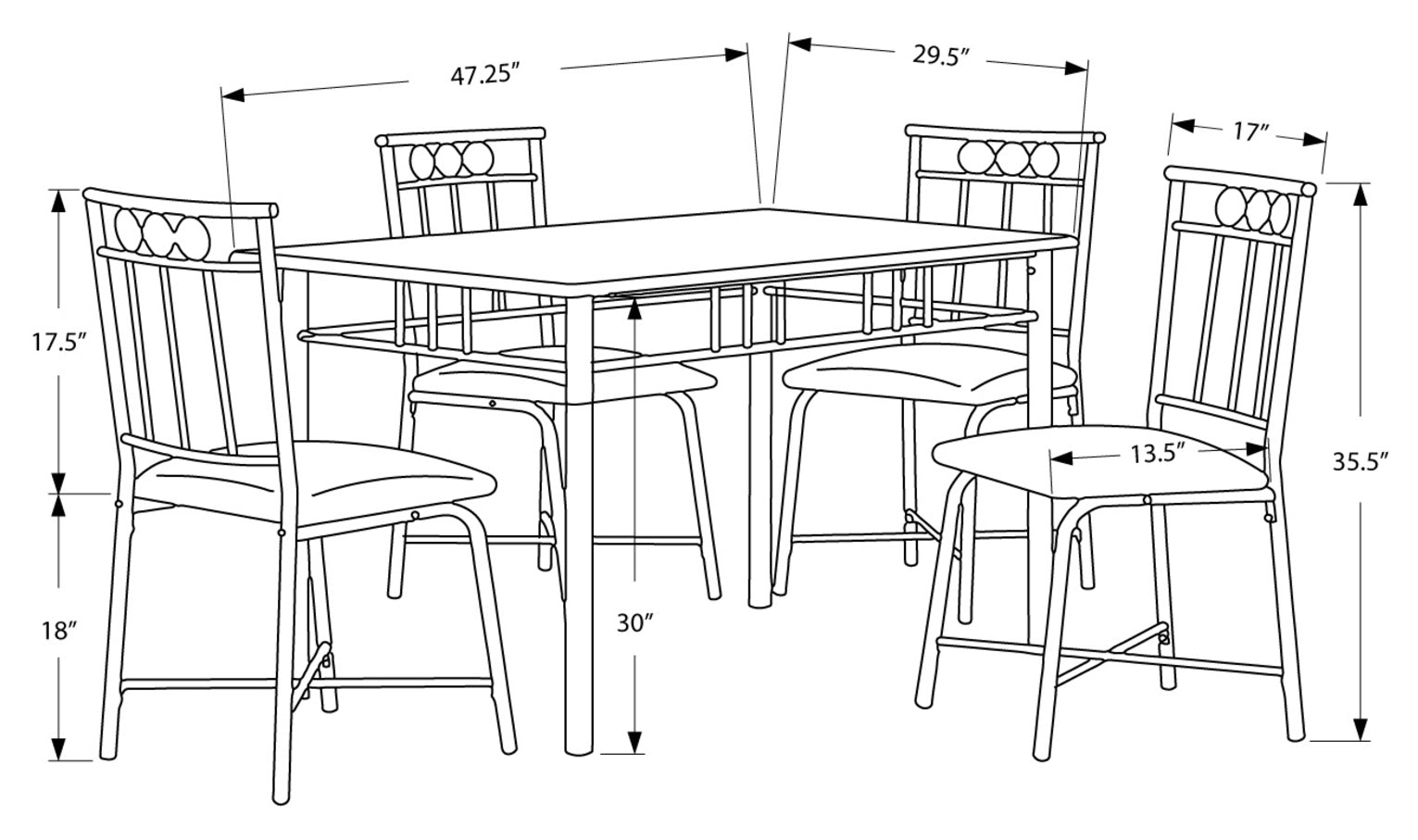 DINING SET - 5PCS SET / ESPRESSO MARBLE / BRONZE METAL