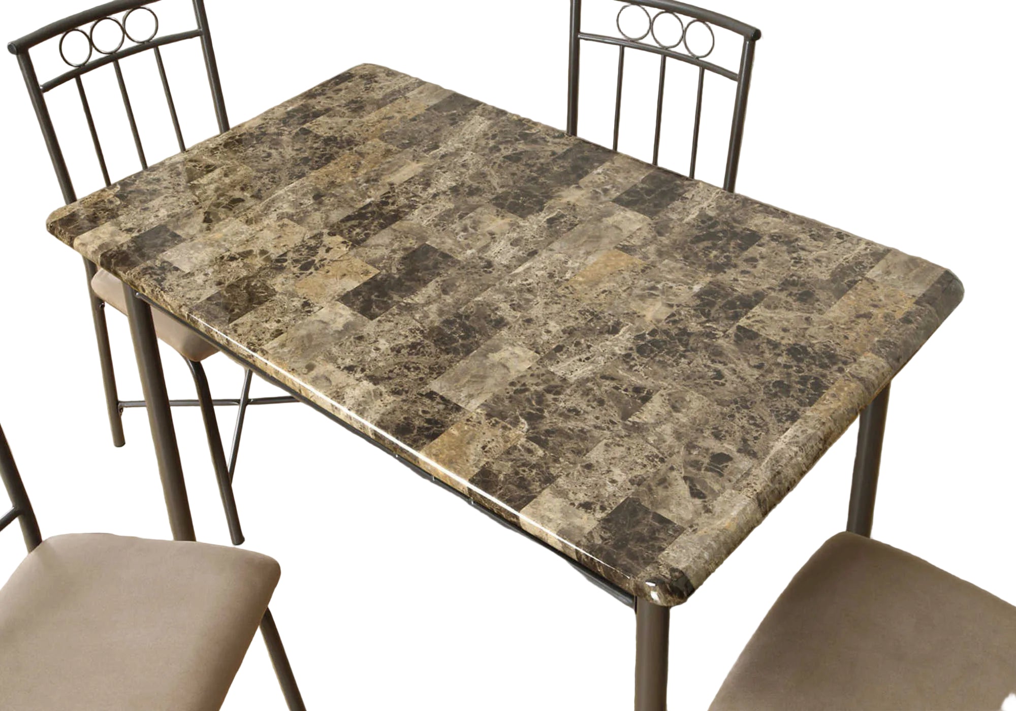 DINING SET - 5PCS SET / ESPRESSO MARBLE / BRONZE METAL