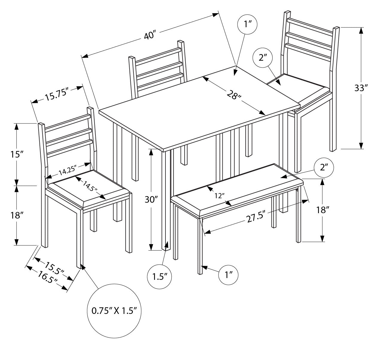 DINING SET - 5PCS SET / WHITE TOP / WHITE METAL