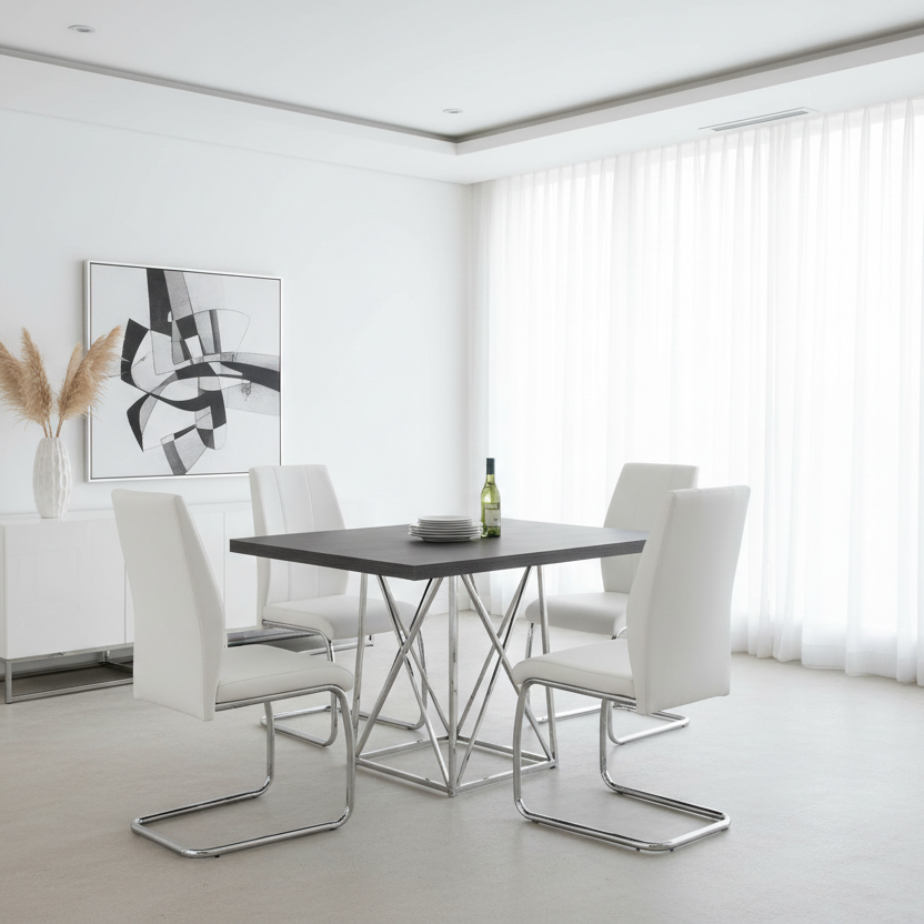 DINING TABLE - 36"X 48" / GREY / CHROME METAL