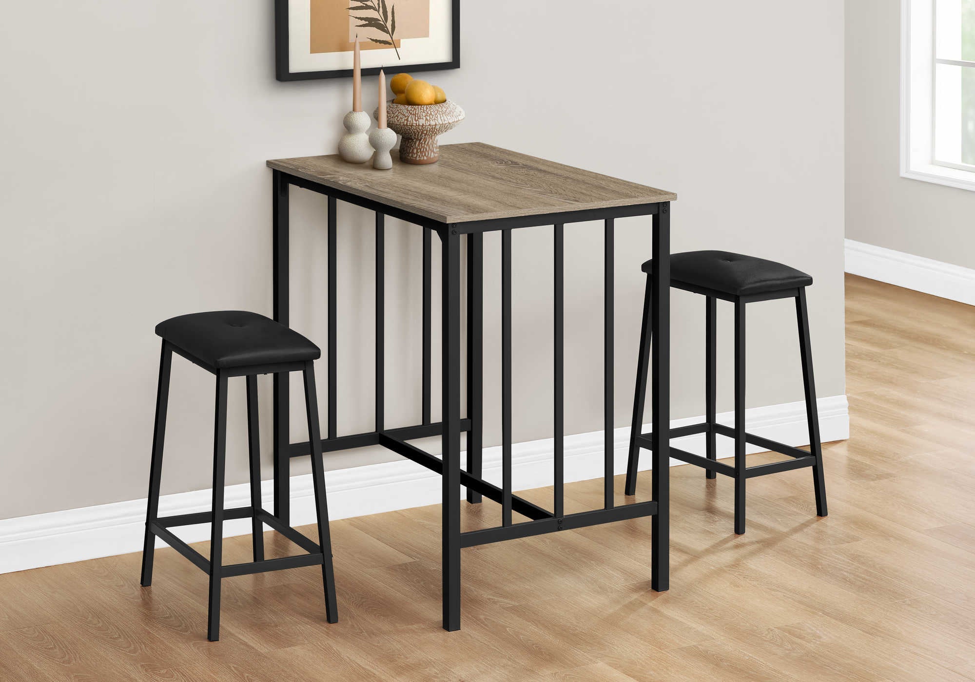 DINING SET - 3PCS COUNTER HEIGHT / GREY TOP / BLACK METAL