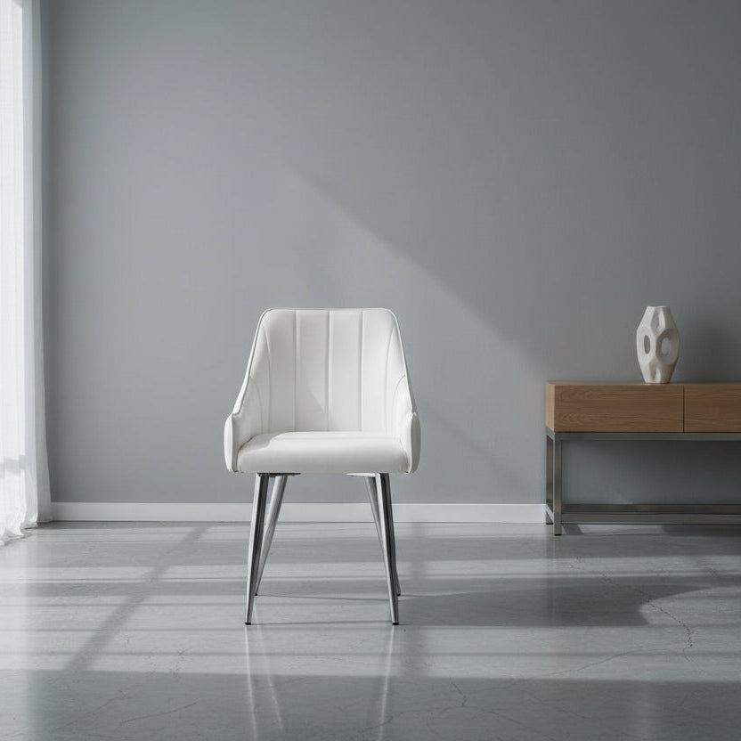 DINING CHAIR - 2PCS / 33"H / WHITE LEATHER-LOOK / CHROME