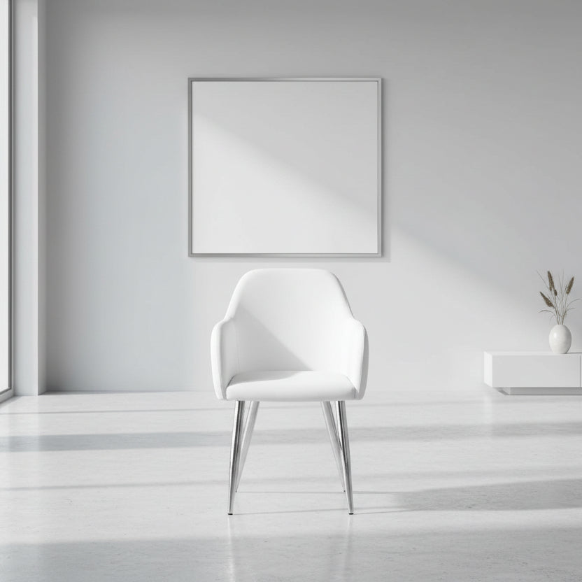 DINING CHAIR - 2PCS / 33"H / WHITE LEATHER-LOOK / CHROME