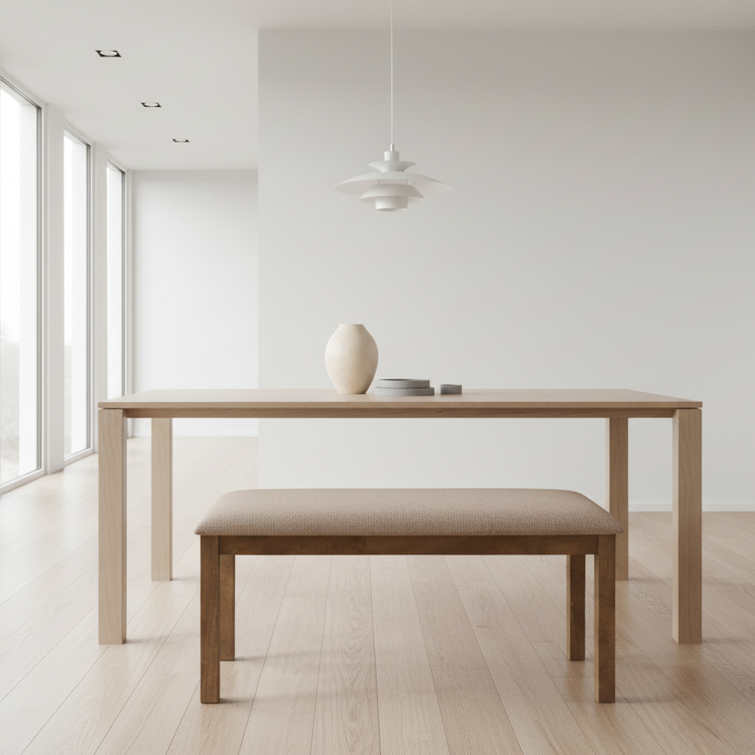 BENCH - 42"L / BROWN WALNUT / BEIGE FABRIC