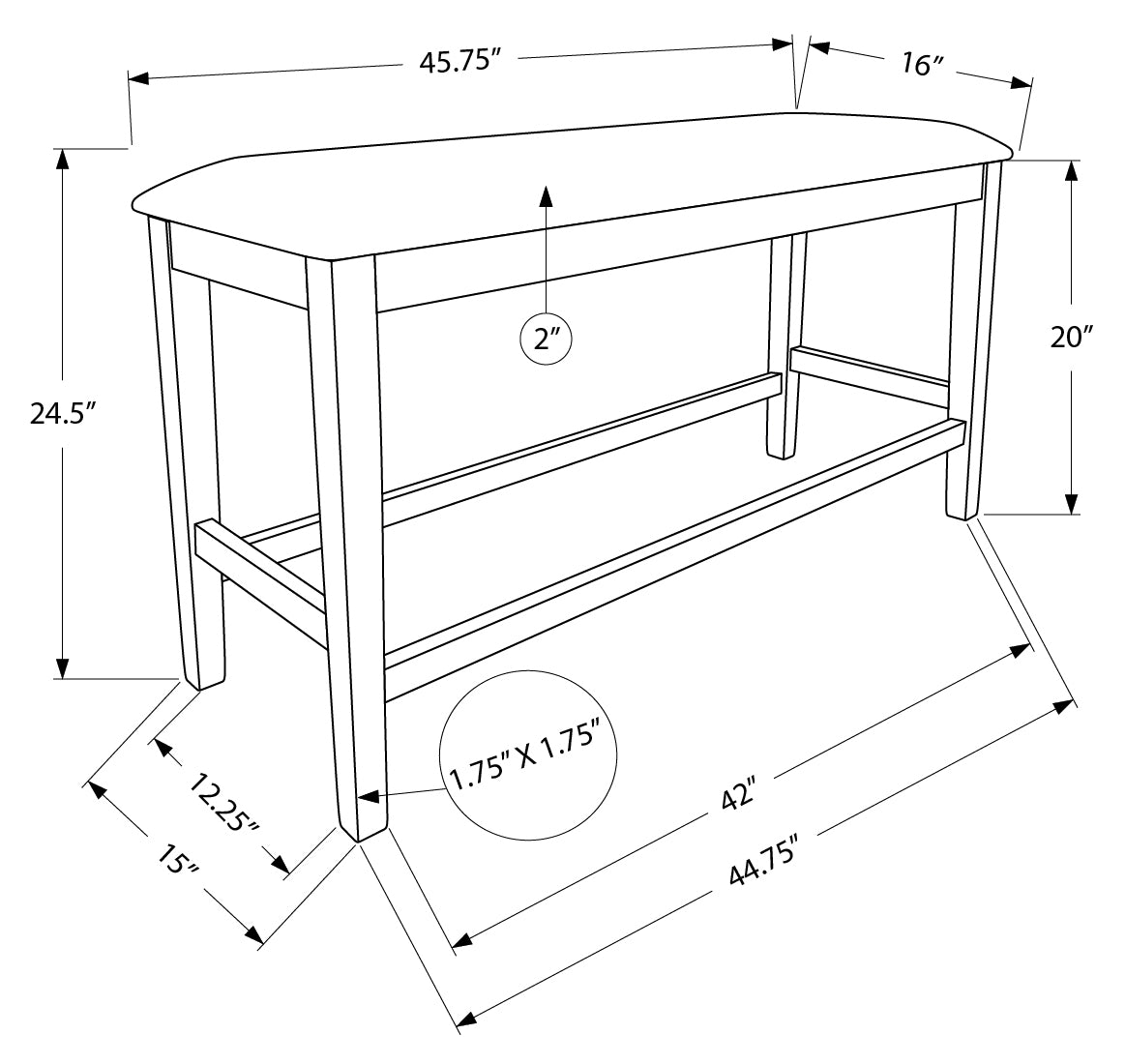 BENCH - 46"L / ANTIQUE GREY / BLACK FABRIC SEAT