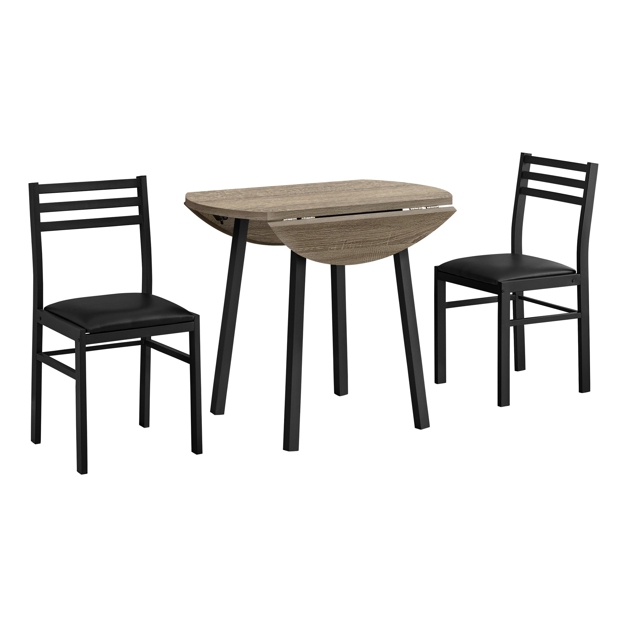 DINING SET - 3PCS SET / DARK TAUPE TOP / BLACK METAL
