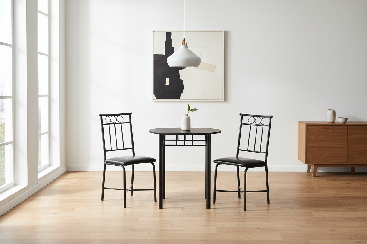 DINING SET - 3PCS SET / BLACK METAL AND TOP