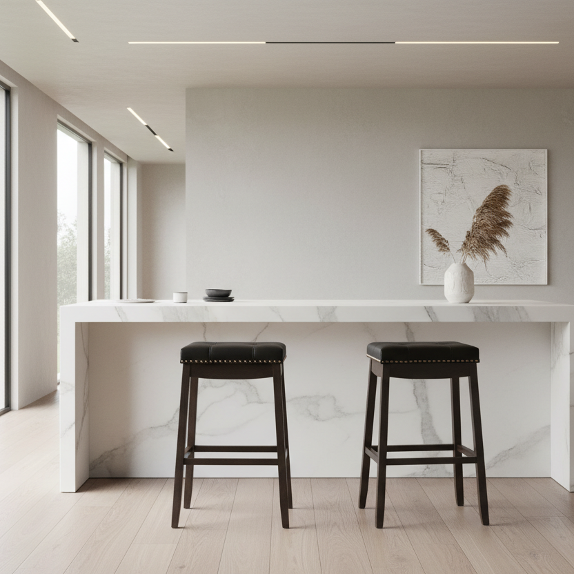 BARSTOOL - 2PCS / 29"H / BLACK LEATHER-LOOK / ESPRESSO