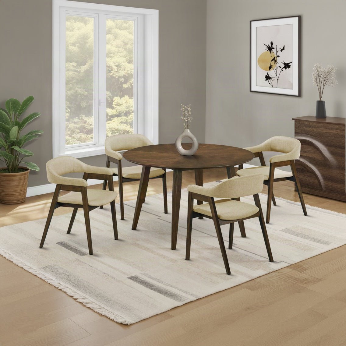 DINING TABLE - BROWN WALNUT VENEER / 48" DIA