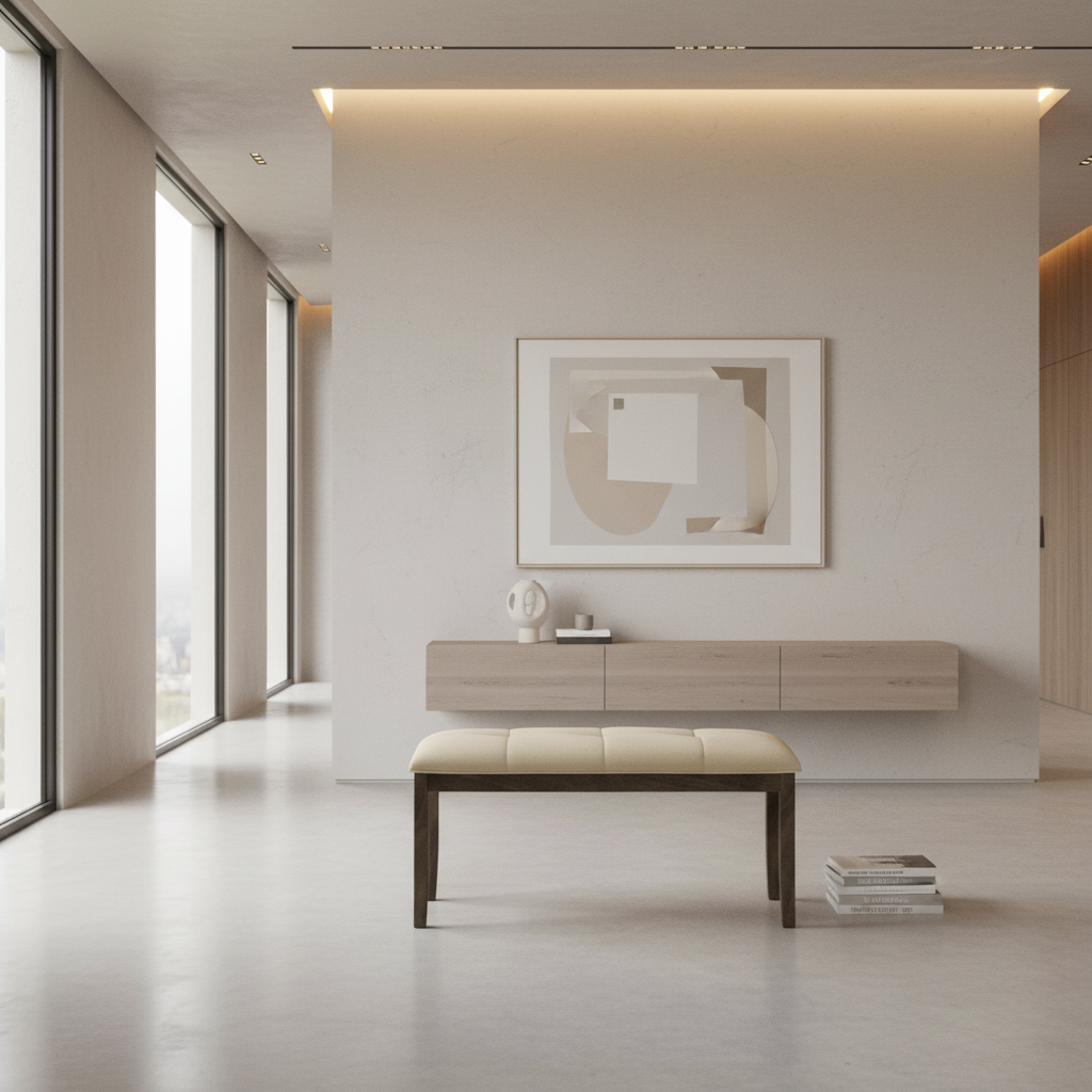 BENCH - 44"L / GREY / CREAM FABRIC SEAT