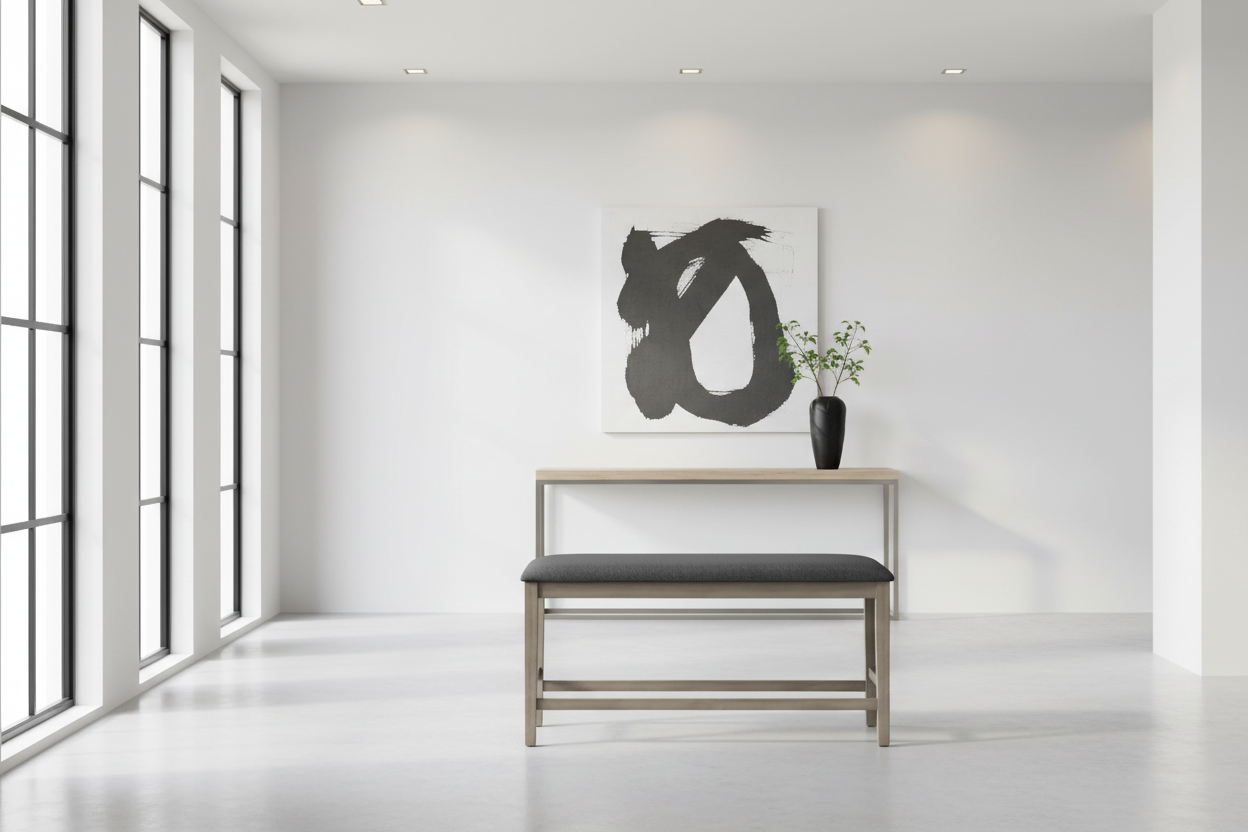 BENCH - 46"L / ANTIQUE GREY / BLACK FABRIC SEAT