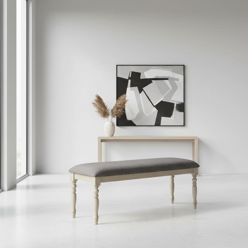 BANC - 48"L / GRIS ANTIQUE / TISSU GRIS 