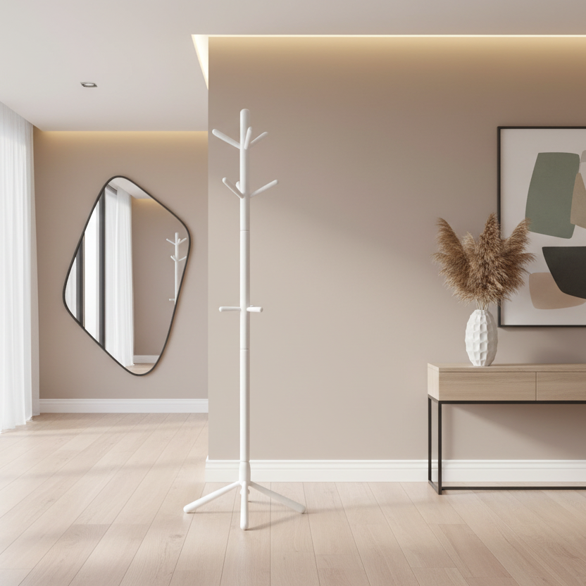 PORTE-MANTEAU - 69"H / BOIS BLANC STYLE CONTEMPORAIN