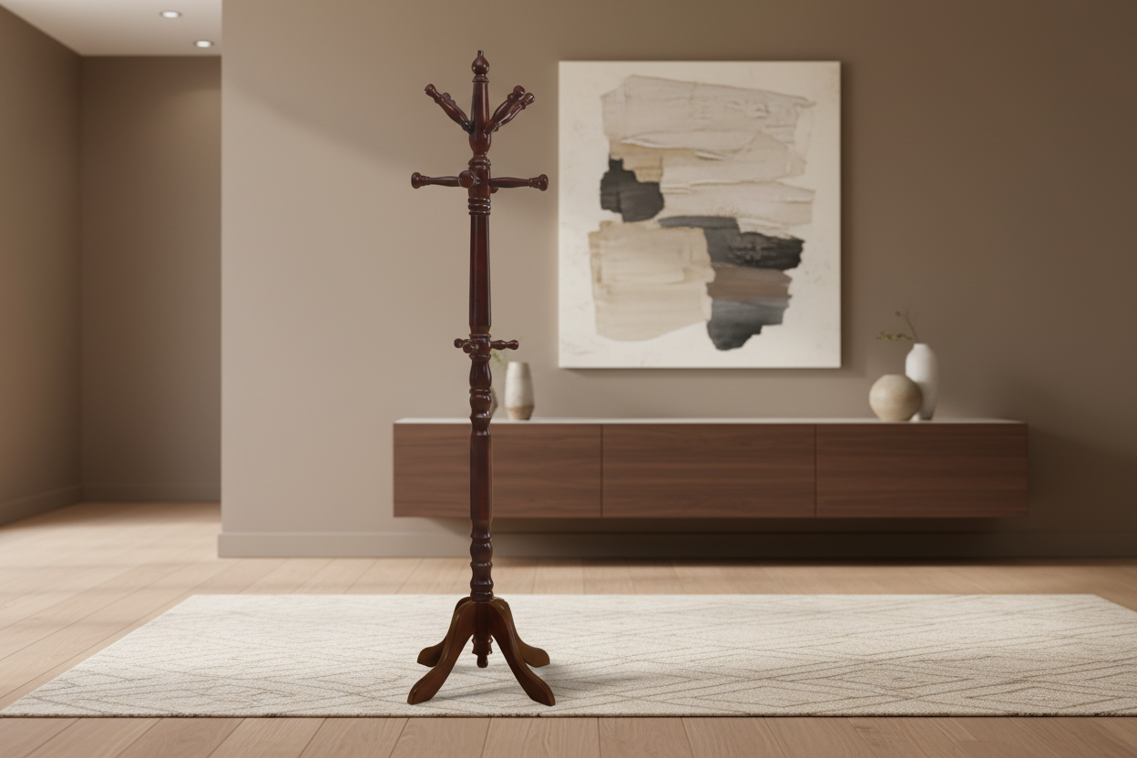 PORTE-MANTEAU - 73"H / BOIS DE CERISIER STYLE TRADITIONNEL