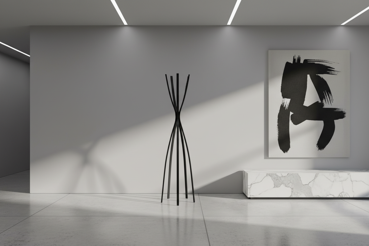 COAT RACK - 72"H / SATIN BLACK METAL CONTEMPORARY STYLE