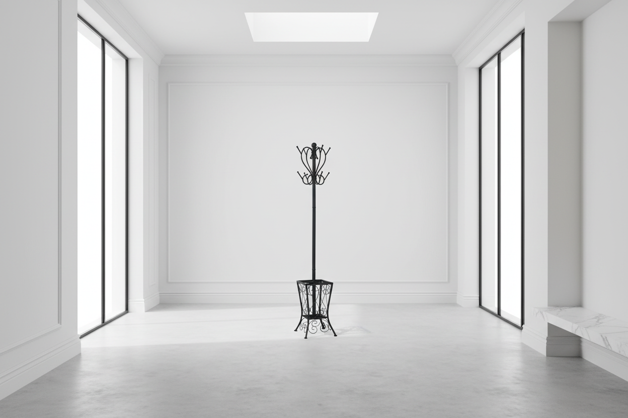 PORTE-MANTEAU - 71"H / MÉTAL NOIR AVEC PORTE-PARAPLUIE