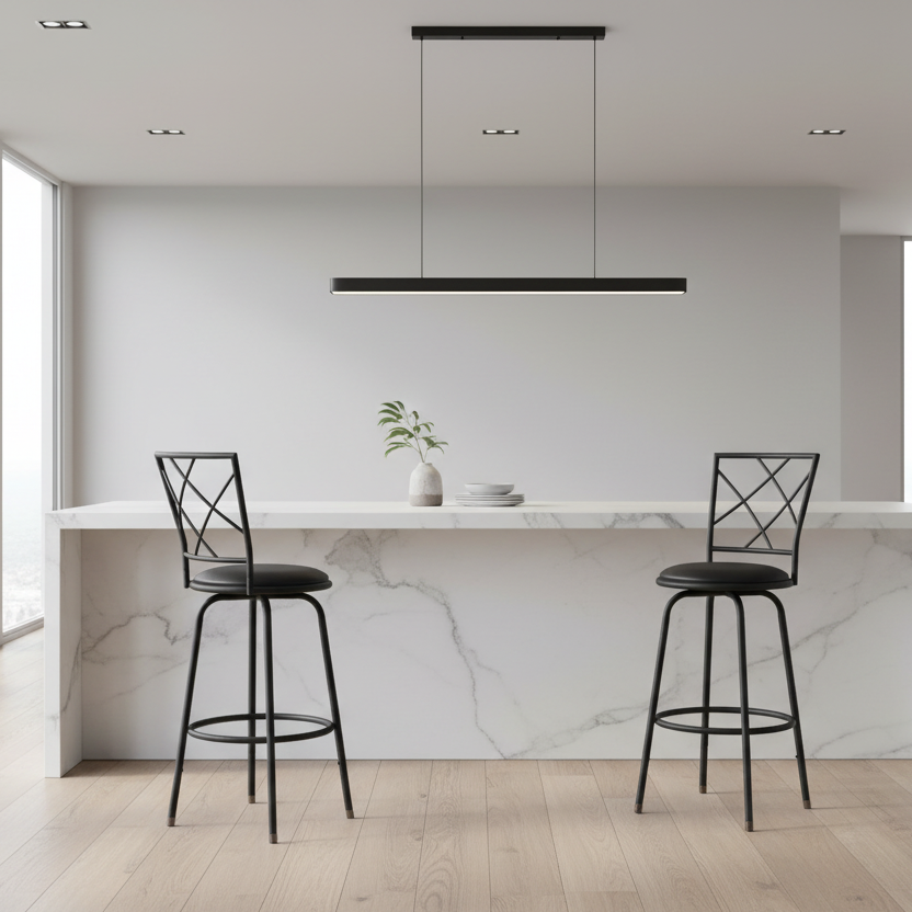 BARSTOOL - 2PCS / SWIVEL / BLACK /BLACK LEATHER-LOOK SEAT