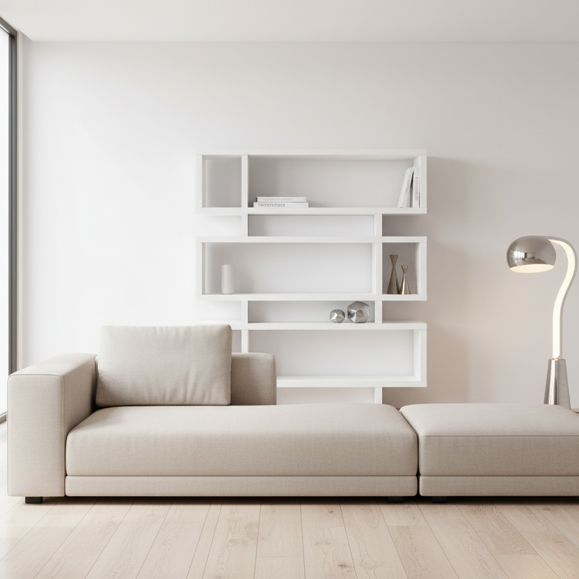 BIBLIOTHÈQUE - 55"H / BLANC STYLE MODERNE