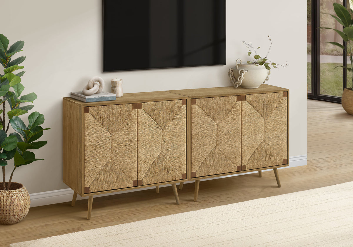 ACCENT CHEST - 32""H / LIGHT WALNUT / SEAGRASS-LOOK / 2 DOORS
