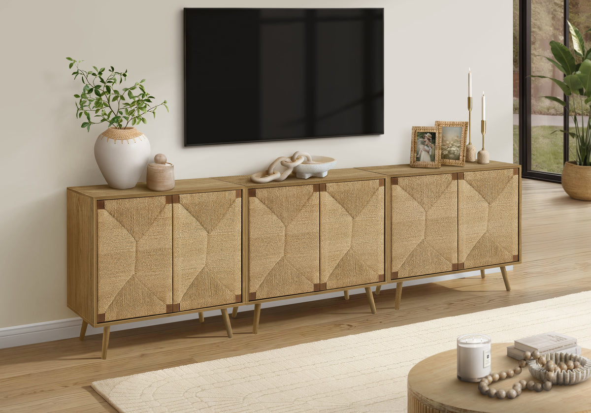 ACCENT CHEST - 32""H / LIGHT WALNUT / SEAGRASS-LOOK / 2 DOORS