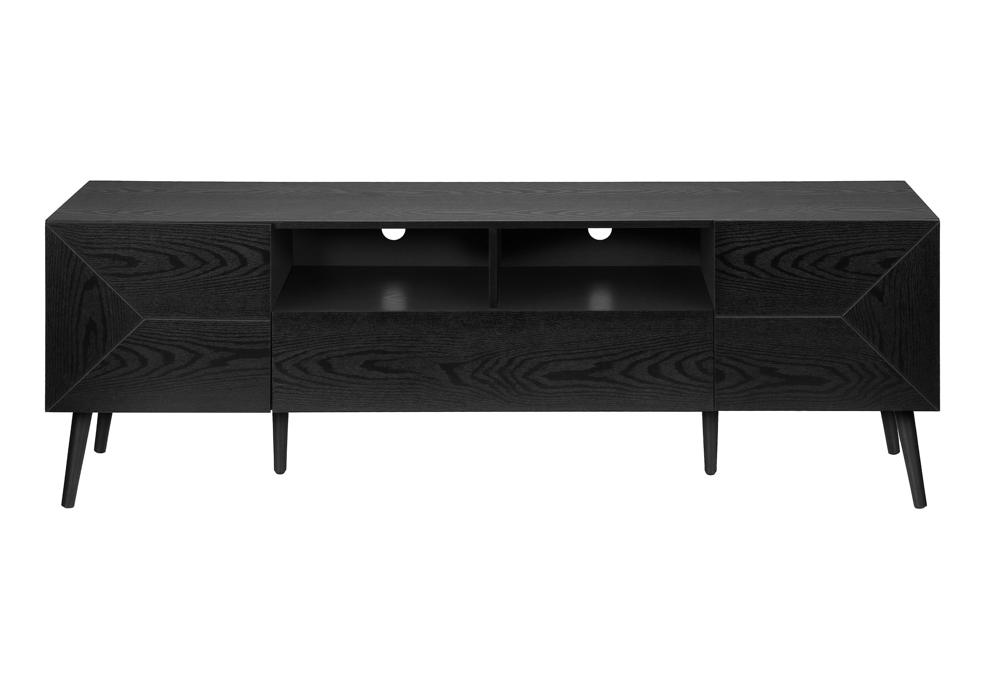 TV STAND - 72"L / BLACK WOOD-LOOK WITH STORAGE