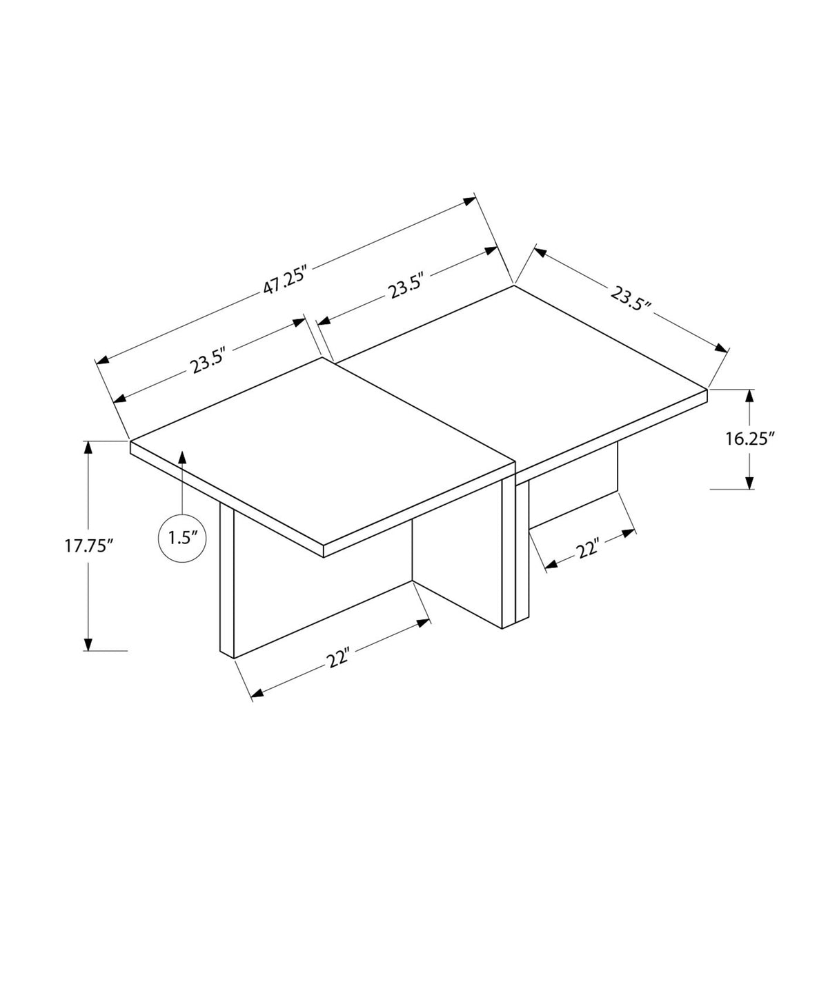 COFFEE TABLE - 48"L / TRAVERTINE STONE / TWO TIER