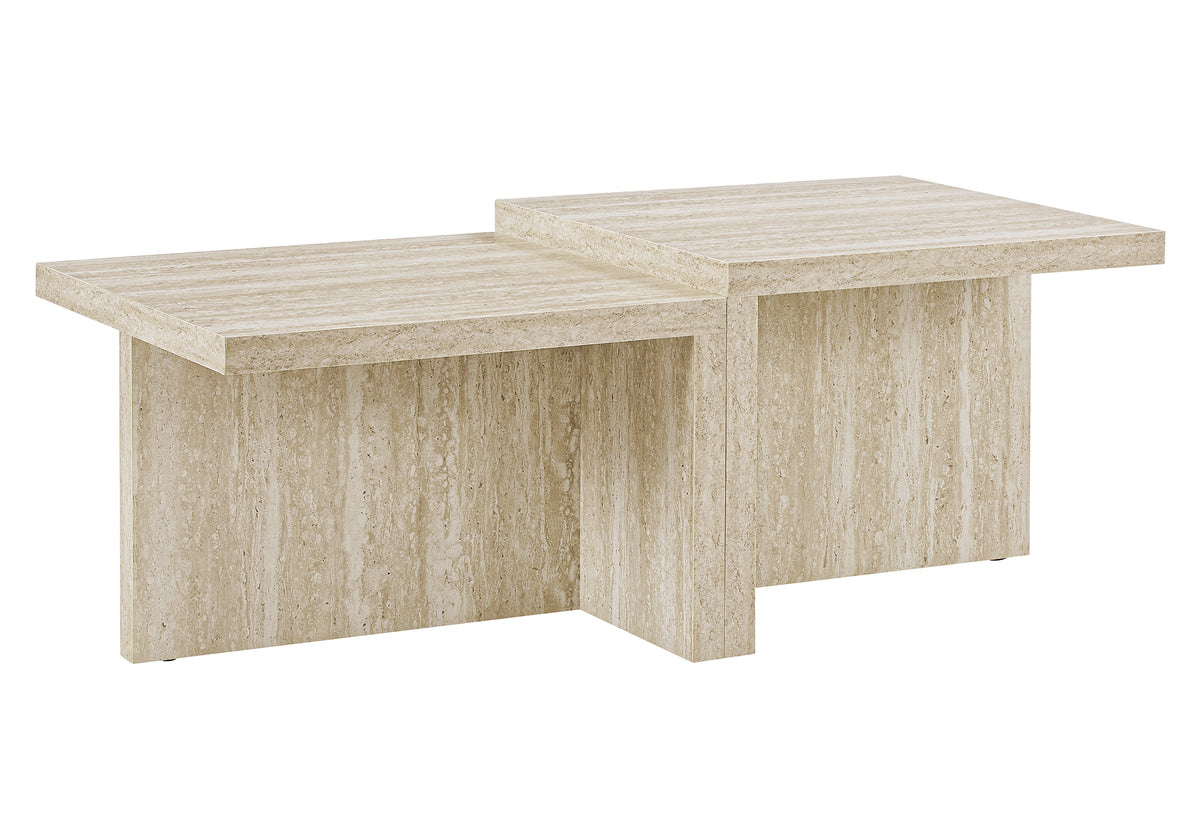 COFFEE TABLE - 48"L / TRAVERTINE STONE / TWO TIER