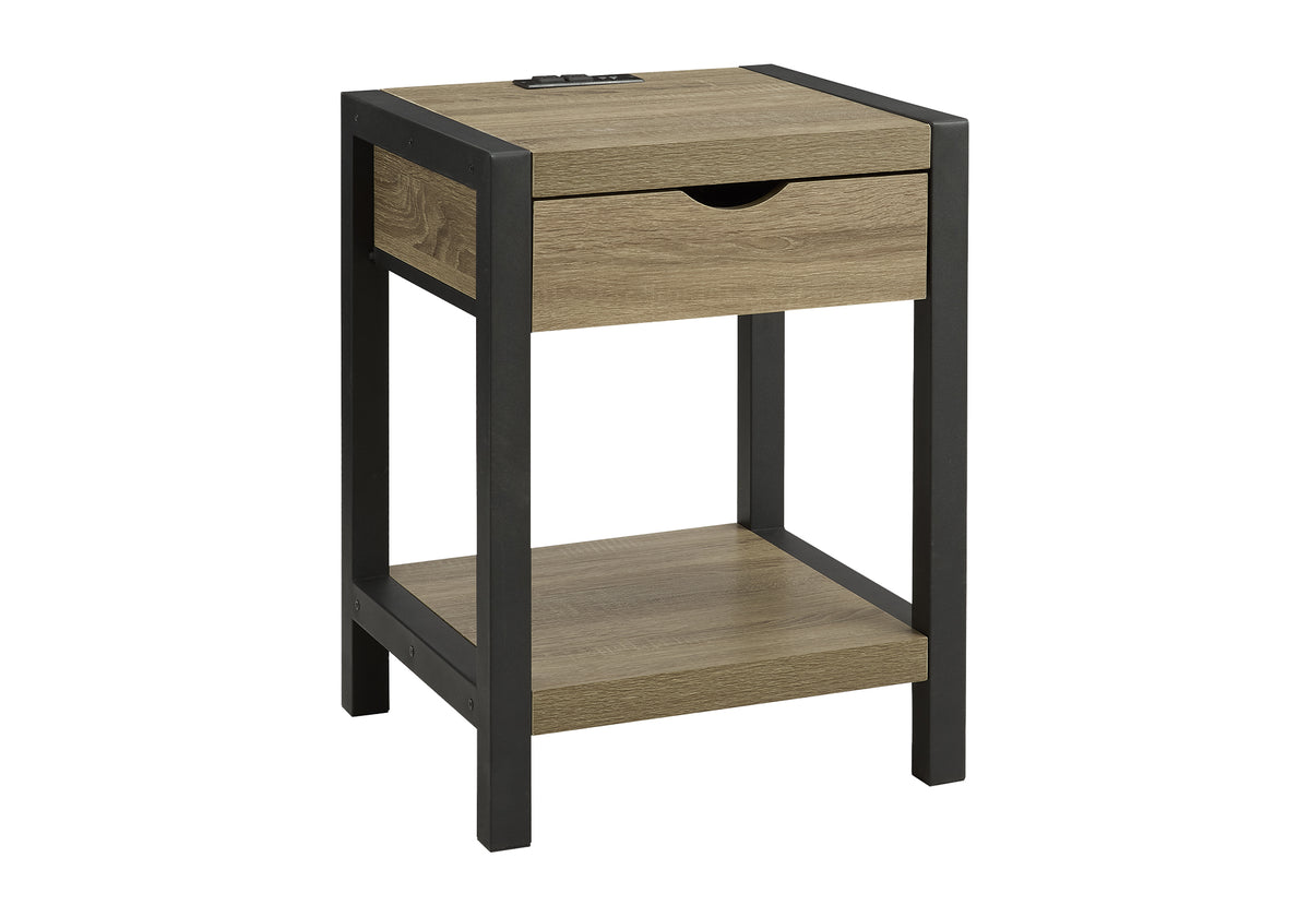 ACCENT TABLE - 24""H / DARK TAUPE / BLACK METAL USB / PLUG