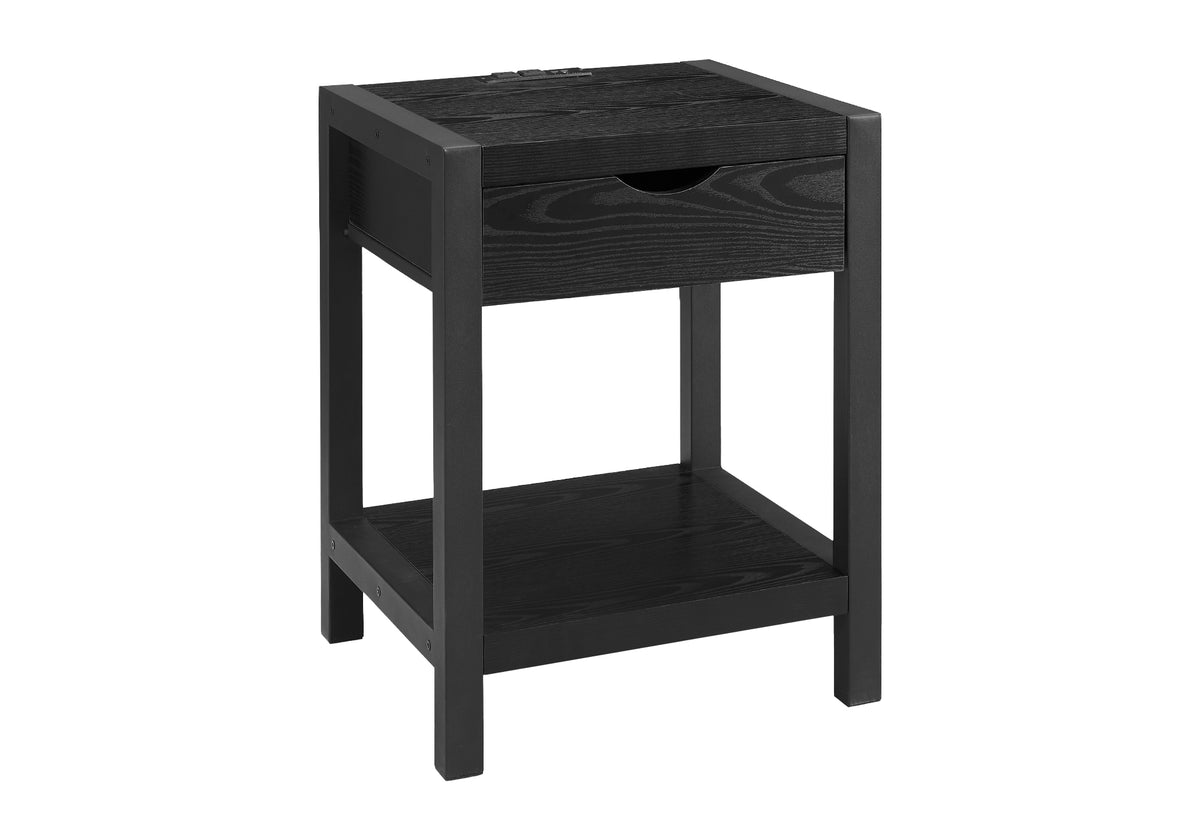 ACCENT TABLE - 24""H / DARK TAUPE / BLACK METAL USB / PLUG