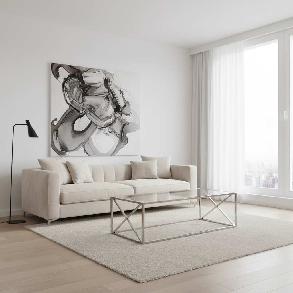 TABLE BASSE - 44"L / MÉTAL CHROMÉ AVEC VERRE TREMPÉ