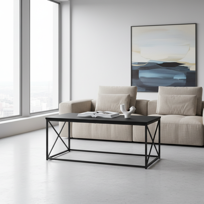 TABLE BASSE - 40"L / NOIR / MÉTAL NOIR