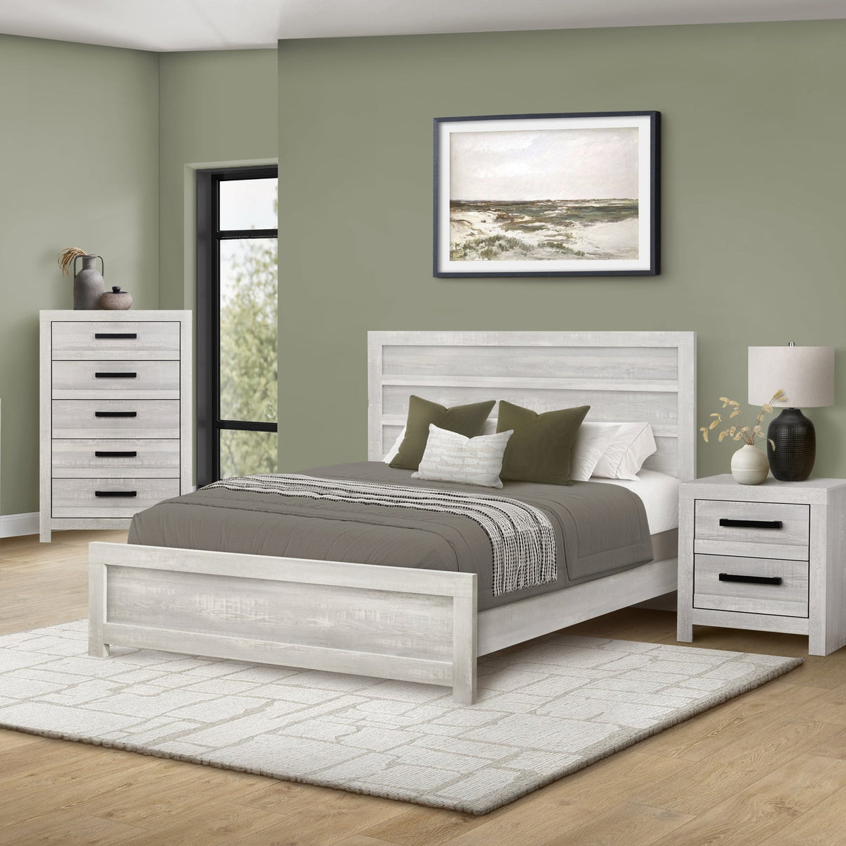 BEDROOM SET - QUEEN SIZE BED / GREY RECLAIMED