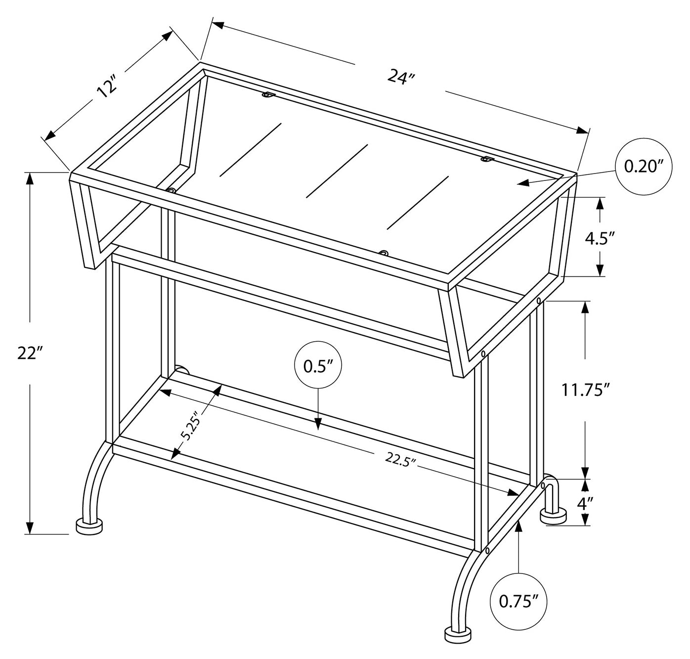 ACCENT TABLE - 22"H / ESPRESSO / BLACK / TEMPERED GLASS