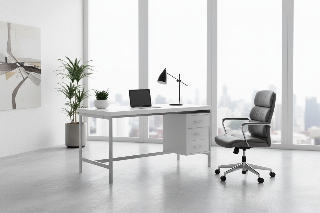 COMPUTER DESK - 60"L / WHITE / SILVER METAL