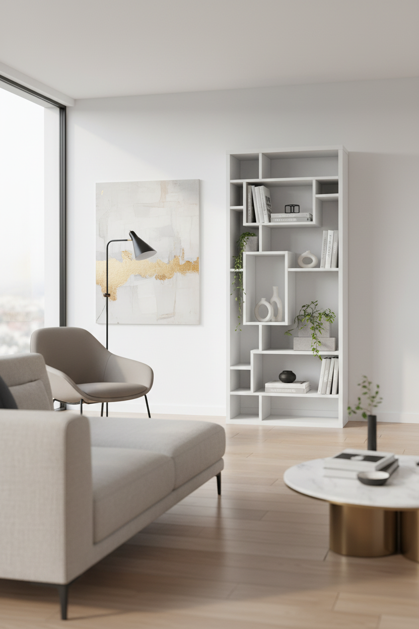 BIBLIOTHÈQUE - 72"H / BLANC