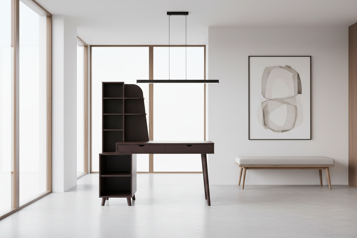 COMPUTER DESK - 55"L / ESPRESSO WITH BOOKCASE