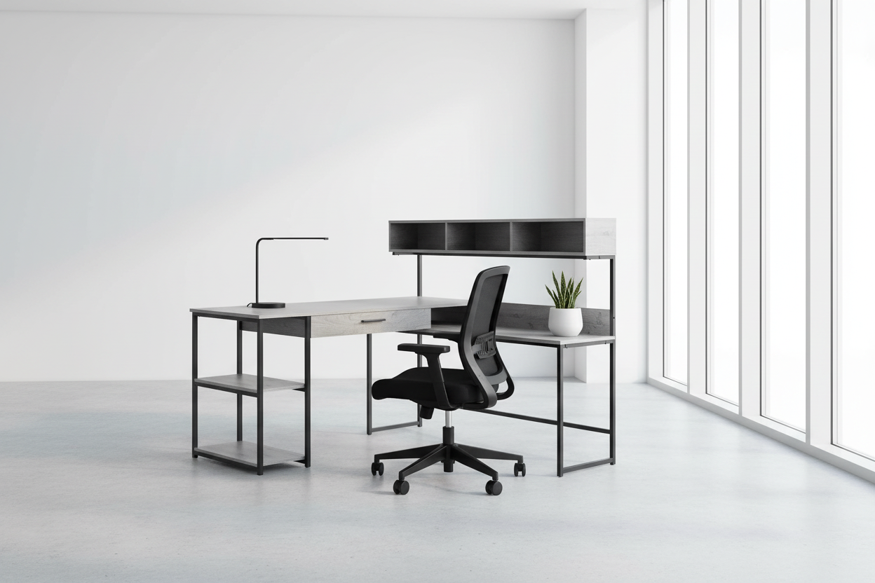 COMPUTER DESK - GREY / BLACK METAL CORNER