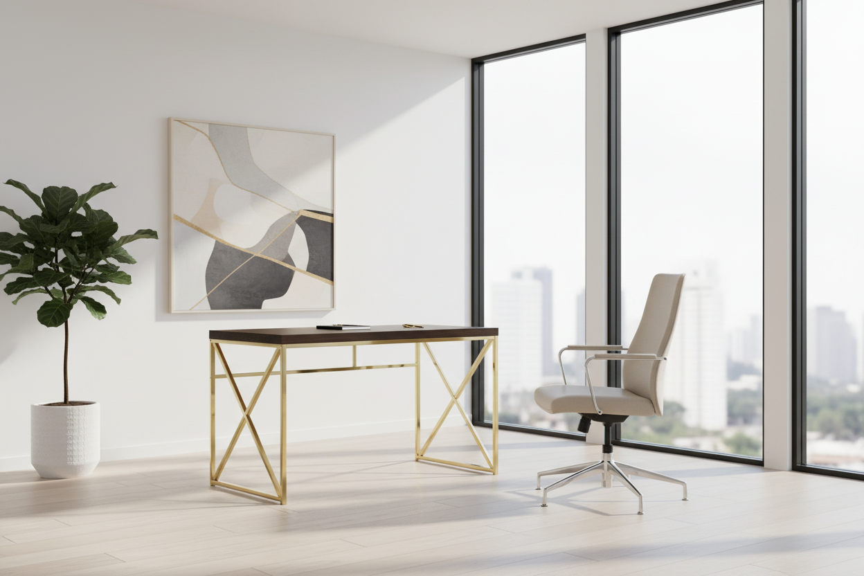 COMPUTER DESK - 48"L / ESPRESSO / GOLD METAL