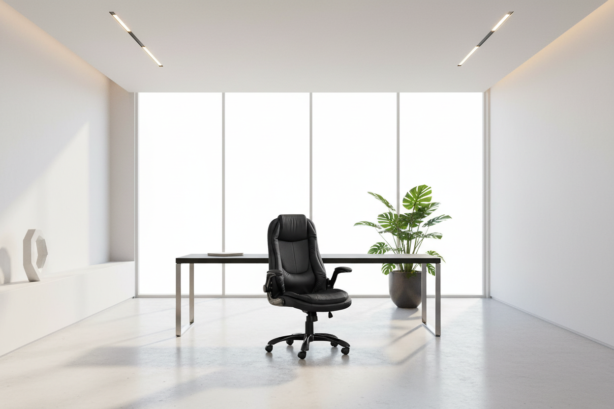 OFFICE CHAIR - BLACK LEATHER-LOOK / HIGH BACK EXECUTIVE