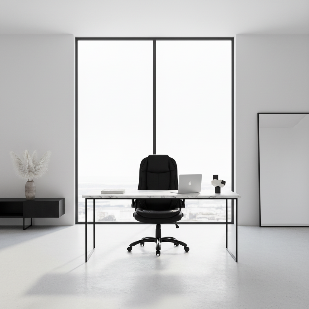 OFFICE CHAIR - BLACK LEATHER-LOOK / HIGH BACK EXECUTIVE