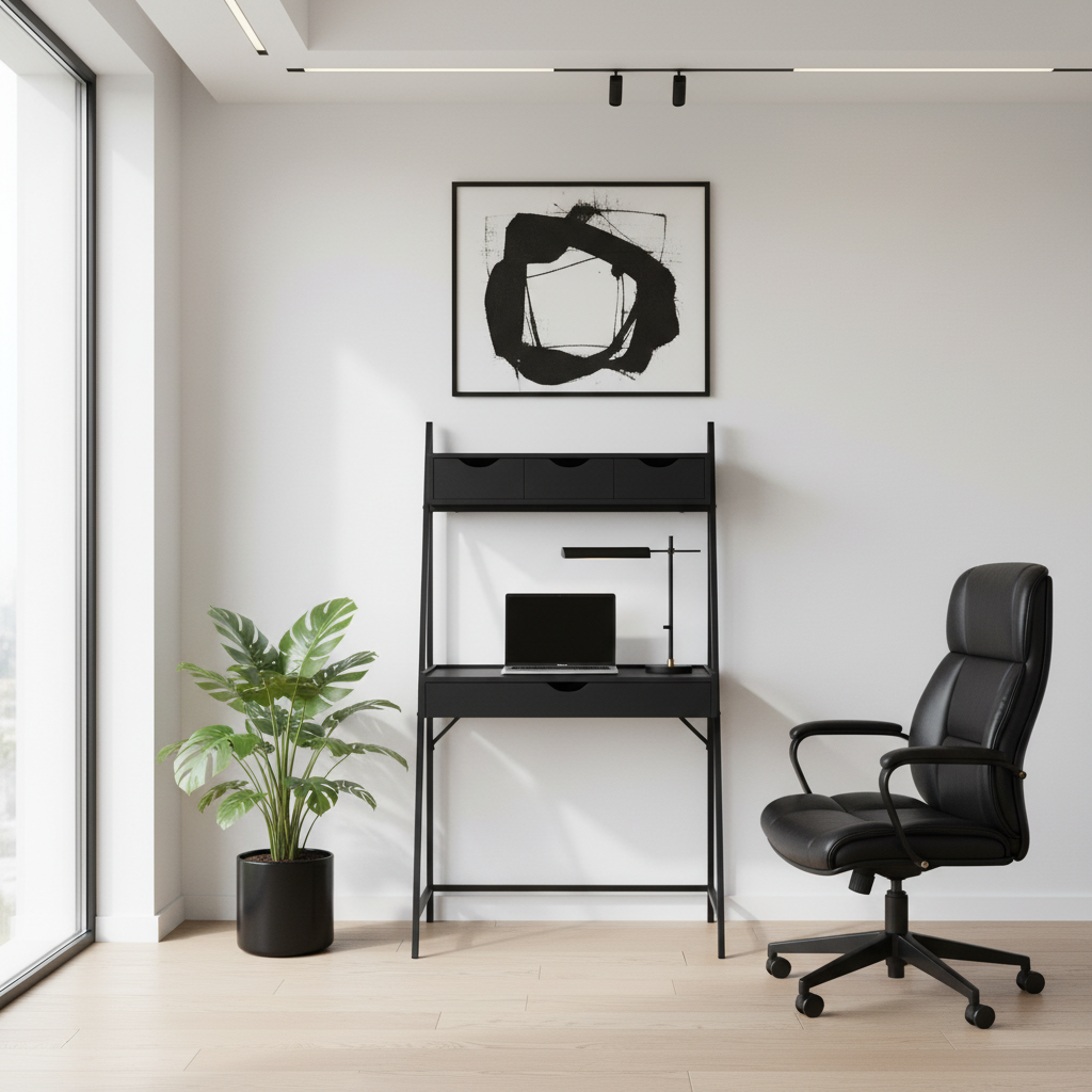 BUREAU D'ORDINATEUR - 32"L / NOIR / MÉTAL NOIR