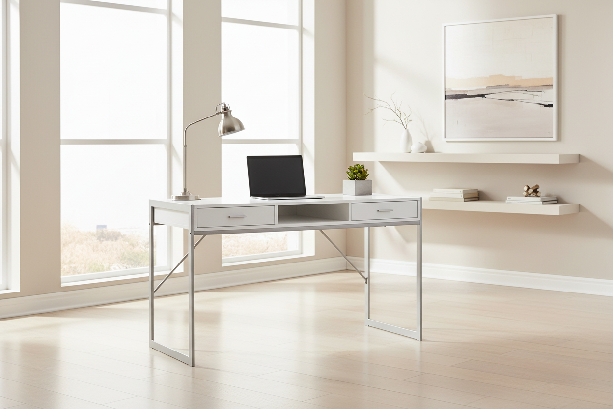 COMPUTER DESK - 48"L / WHITE / SILVER METAL