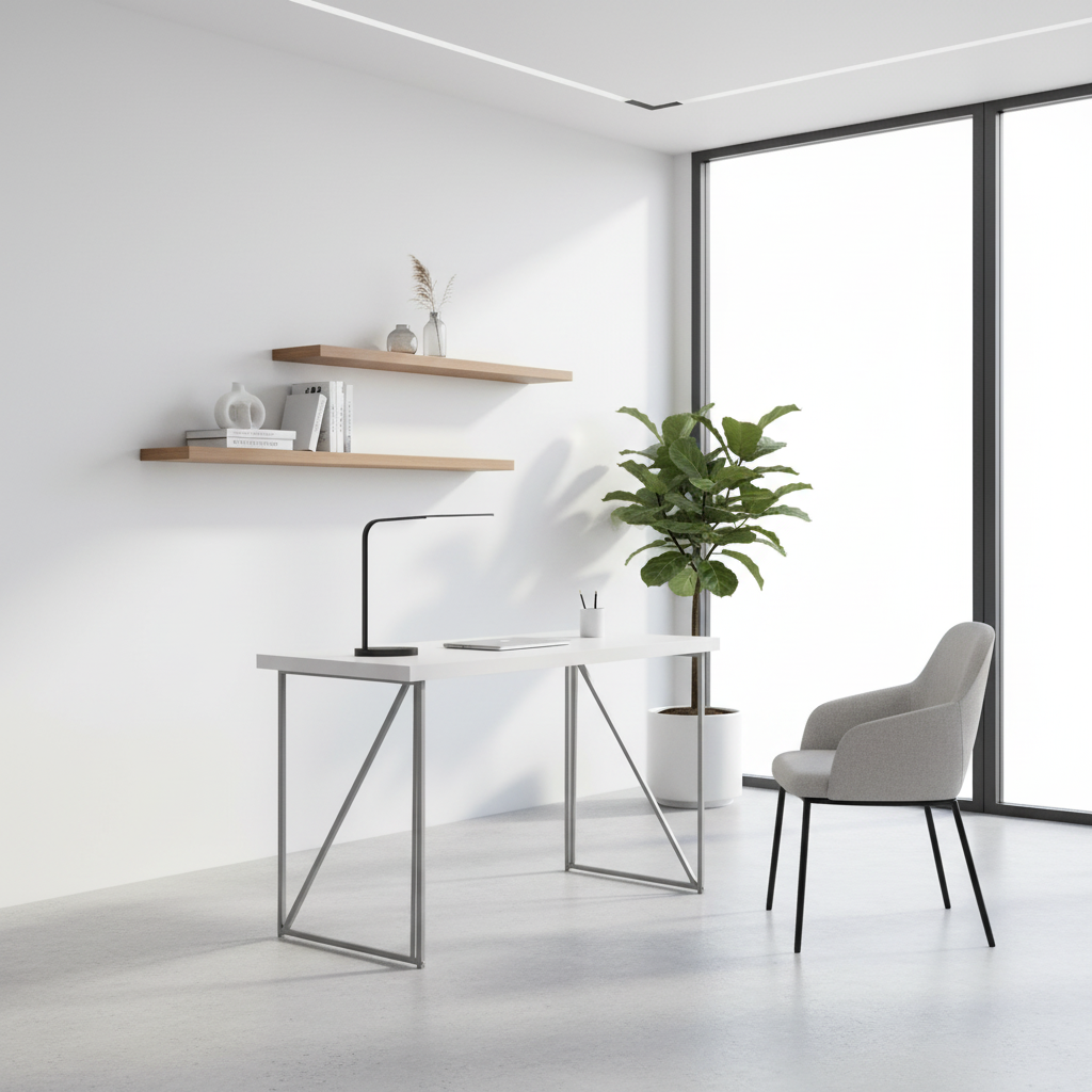 BUREAU D'ORDINATEUR - 48"L / BLANC / MÉTAL ARGENTÉ