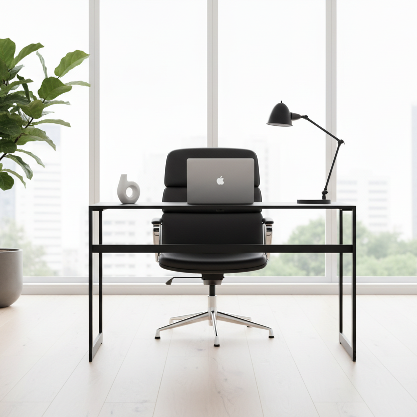 BUREAU D'ORDINATEUR - 48"L / MÉTAL NOIR / VERRE TREMPÉ NOIR