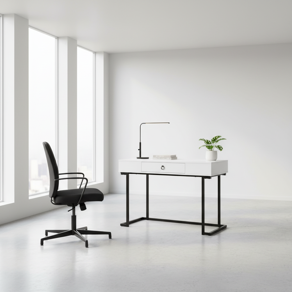 BUREAU D'ORDINATEUR - 42"L / BLANC / MÉTAL NOIR