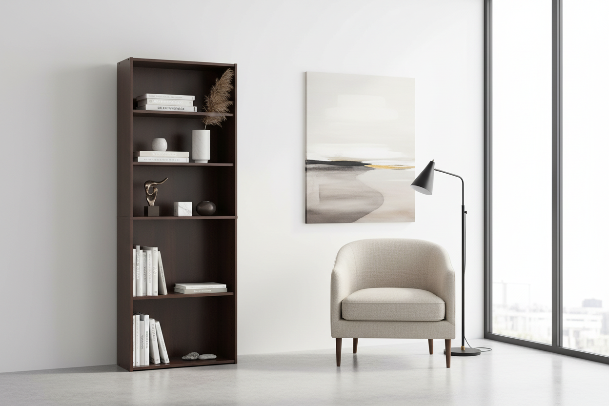 BIBLIOTHÈQUE - 72"H / CERISIER AVEC 5 ÉTAGÈRES